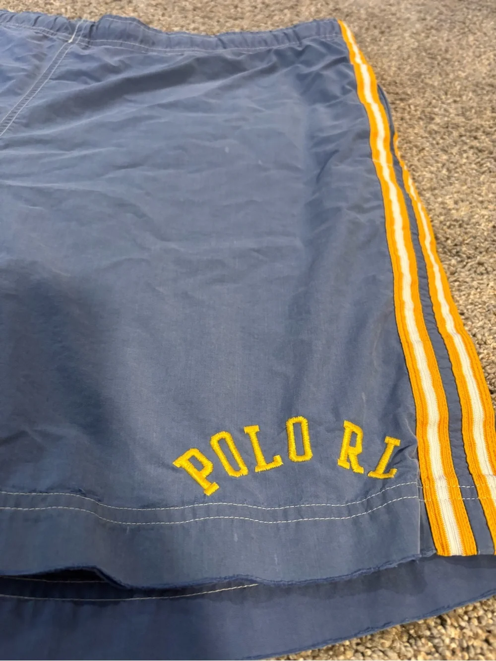Vintage Polo Sport Ralph Lauren Swim Trunks Striped Blue Yellow Drawstring Large